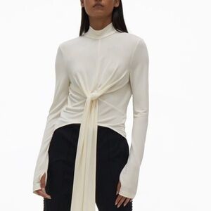 Helmut Lang ivory Cream Long Sleeve Women's Top knot tie wrap NWT large